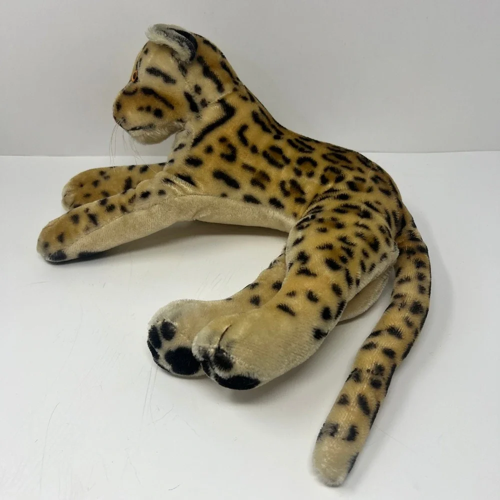 Vtg Steiff Ocelot Ozelot Leopard Plush Mohair 12 Inch Lying Big Cat Orange Eyes‎